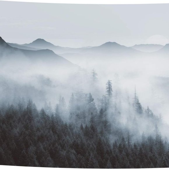 Realistic Foggy Forest Tree Peaceful Wilderness Landscape Dorm Art Wall Tapestry - Picture 5 of 6